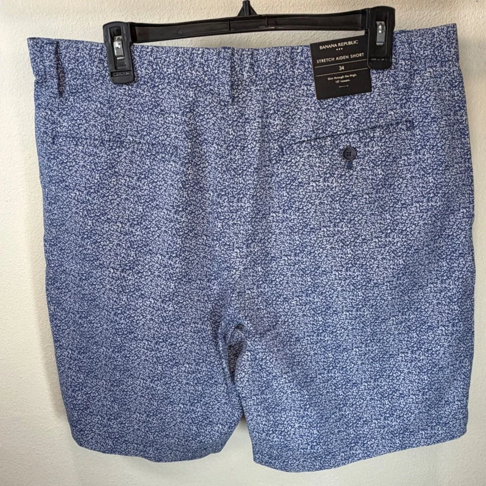 Banana Republic Stretch Aiden Shorts Blue White Pattern Slim Fit 34 SKU 0286